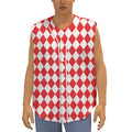 Red And White Harlequin Pattern Print Sleeveless Baseball Jersey