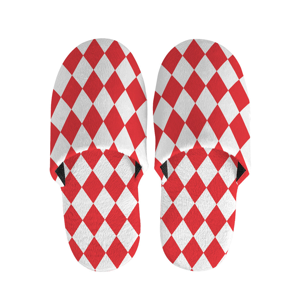Red And White Harlequin Pattern Print Slippers