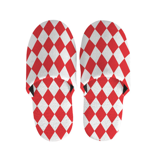 Red And White Harlequin Pattern Print Slippers