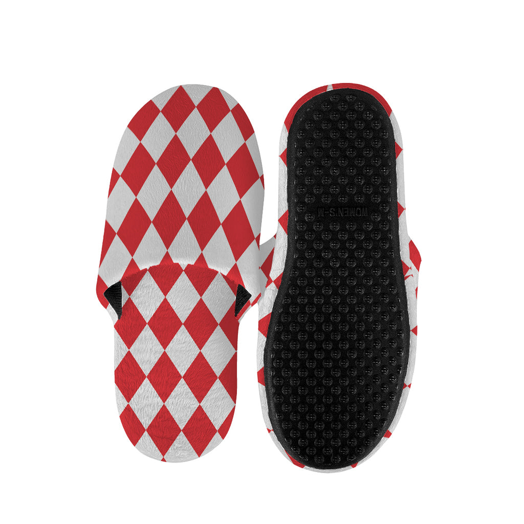 Red And White Harlequin Pattern Print Slippers