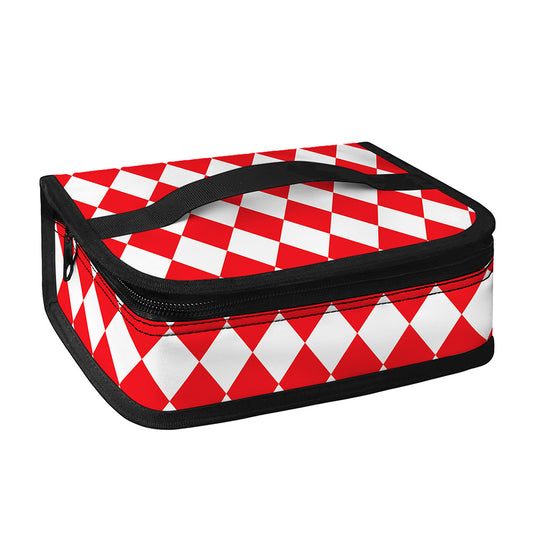 Red And White Harlequin Pattern Print Small Lunch Bag