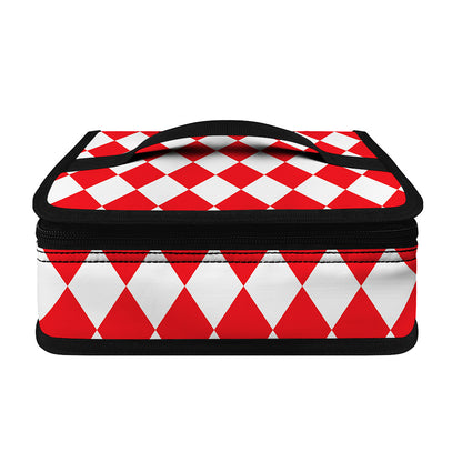 Red And White Harlequin Pattern Print Small Lunch Bag
