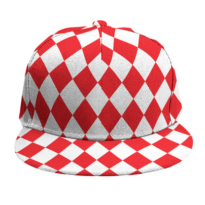 Red And White Harlequin Pattern Print Snapback Cap