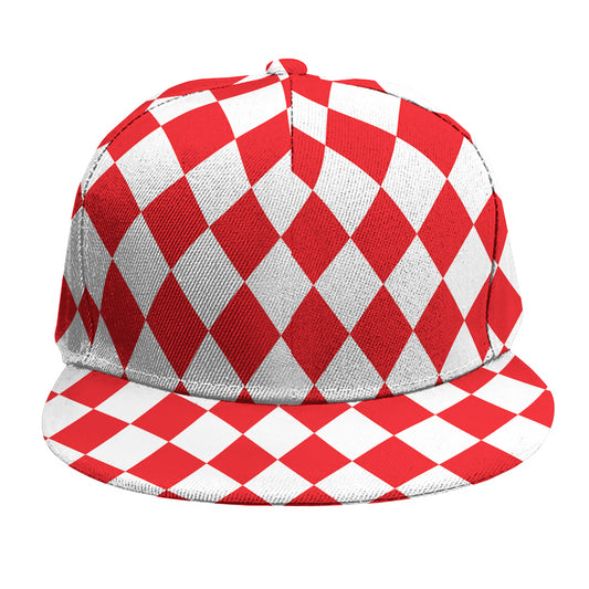 Red And White Harlequin Pattern Print Snapback Cap