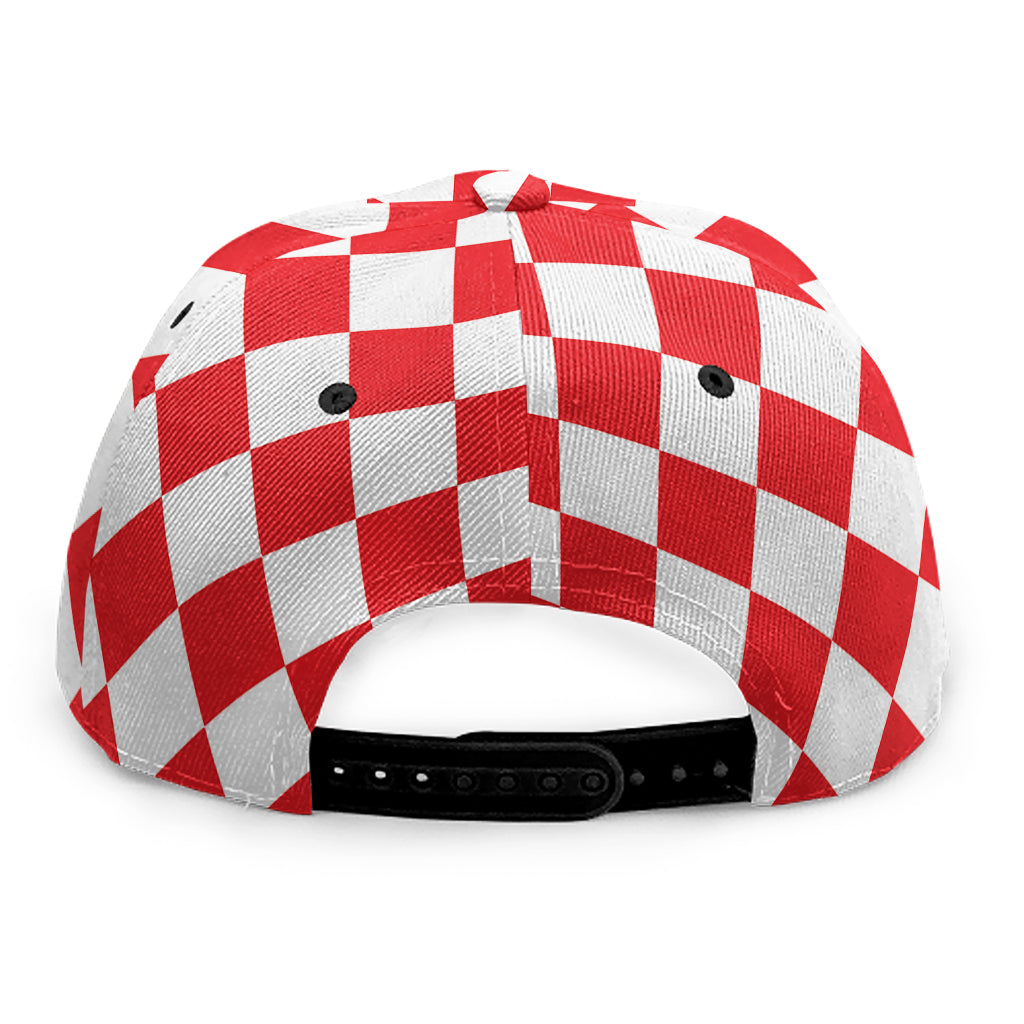 Red And White Harlequin Pattern Print Snapback Cap