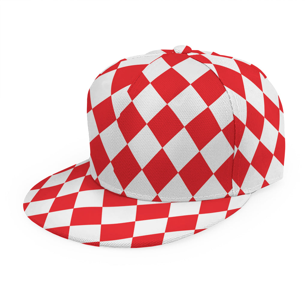 Red And White Harlequin Pattern Print Snapback Cap