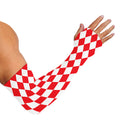 Red And White Harlequin Pattern Print Sun Protection Arm Sleeves