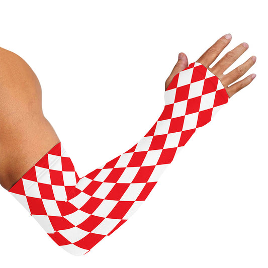 Red And White Harlequin Pattern Print Sun Protection Arm Sleeves