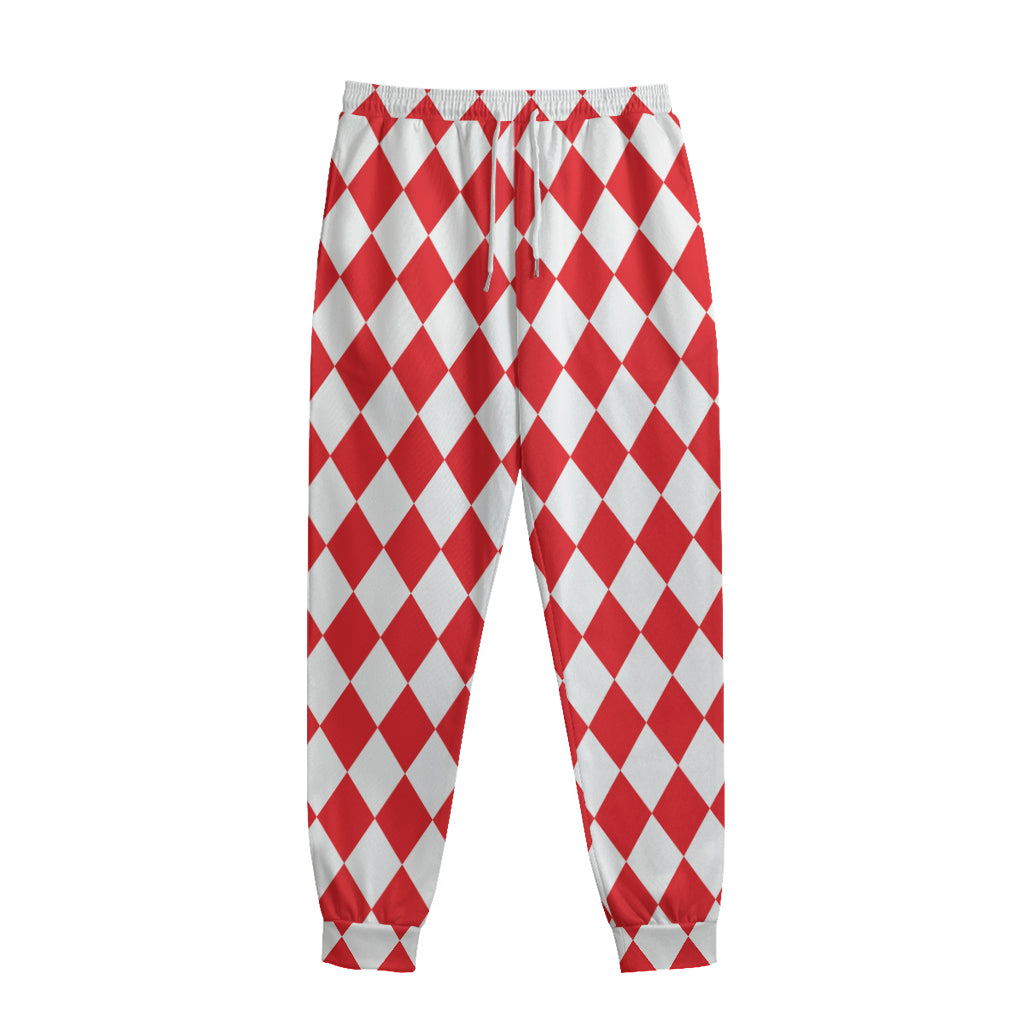 Red And White Harlequin Pattern Print Sweatpants