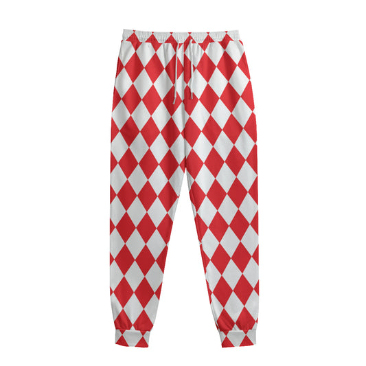 Red And White Harlequin Pattern Print Sweatpants