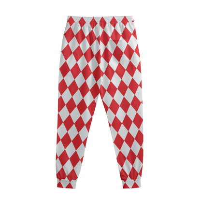 Red And White Harlequin Pattern Print Sweatpants