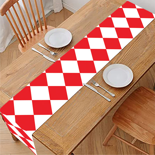Red And White Harlequin Pattern Print Table Runner