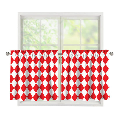Red And White Harlequin Pattern Print Tier Curtains