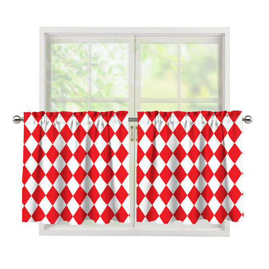 Red And White Harlequin Pattern Print Tier Curtains