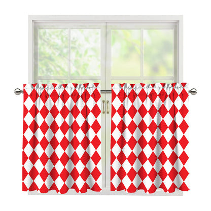 Red And White Harlequin Pattern Print Tier Curtains