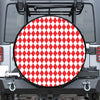 Red And White Harlequin Pattern Print Tire Cover