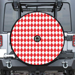 Red And White Harlequin Pattern Print Tire Cover With Camera Hole