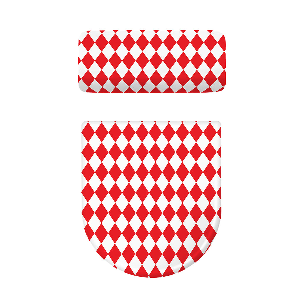 Red And White Harlequin Pattern Print Toilet Lid And Tank Cover Set