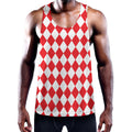 Red And White Harlequin Pattern Print Men's Workout Tank Top