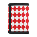 Red And White Harlequin Pattern Print Trifold Wallet