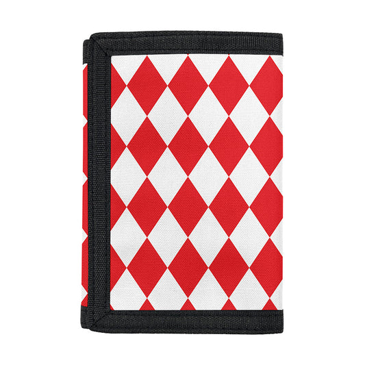 Red And White Harlequin Pattern Print Trifold Wallet