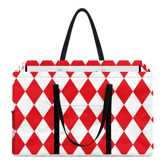 Red And White Harlequin Pattern Print Utility Tote Bag