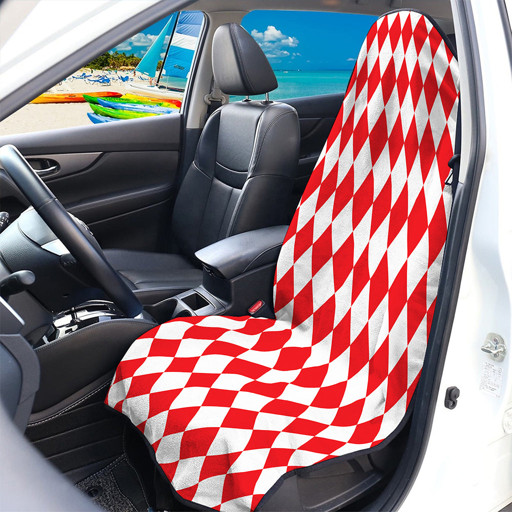 Red And White Harlequin Pattern Print Waterproof Car Seat Cover