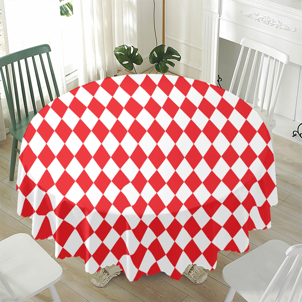 Red And White Harlequin Pattern Print Waterproof Round Tablecloth