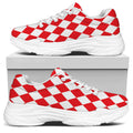 Red And White Harlequin Pattern Print White Chunky Shoes