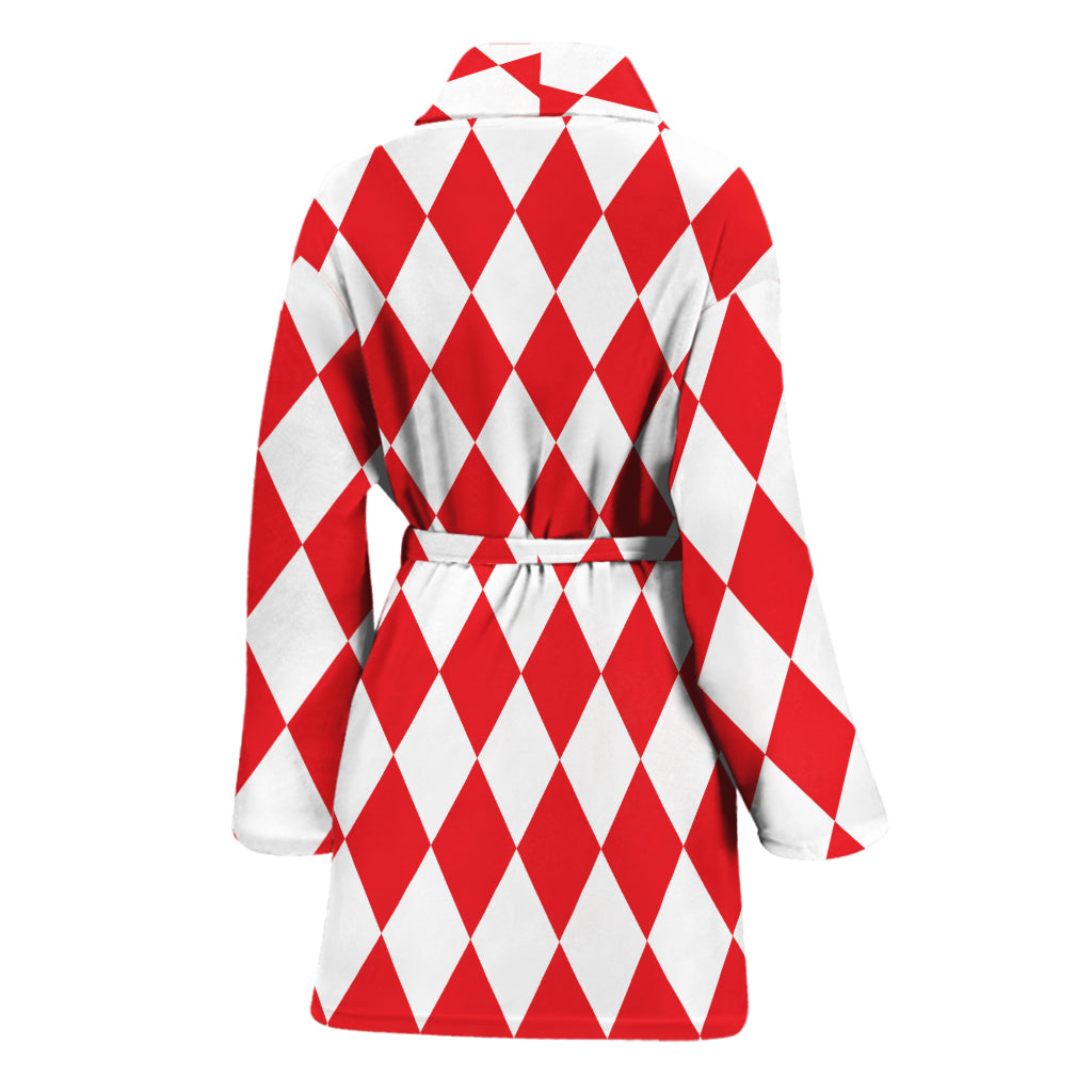 Red And White Harlequin Pattern Print Women's Bathrobe