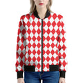 Red And White Harlequin Pattern Print Women's Bomber Jacket