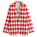 Red And White Harlequin Pattern Print Women's Cotton Blazer