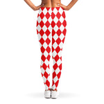 Red And White Harlequin Pattern Print Women's Leggings
