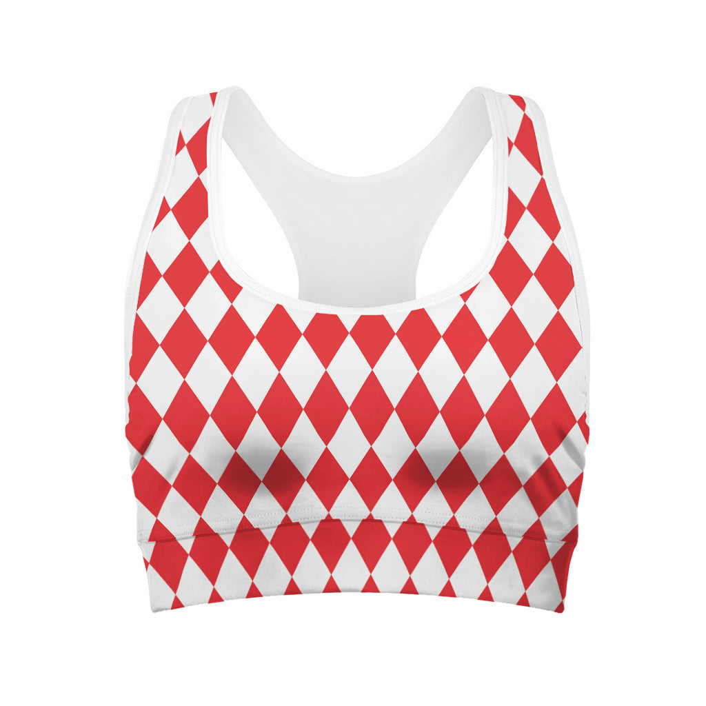 Red And White Harlequin Pattern Print Women's Sports Bra
