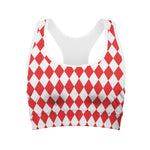 Red And White Harlequin Pattern Print Women's Sports Bra
