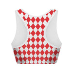 Red And White Harlequin Pattern Print Women's Sports Bra