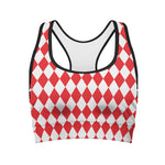 Red And White Harlequin Pattern Print Women's Sports Bra