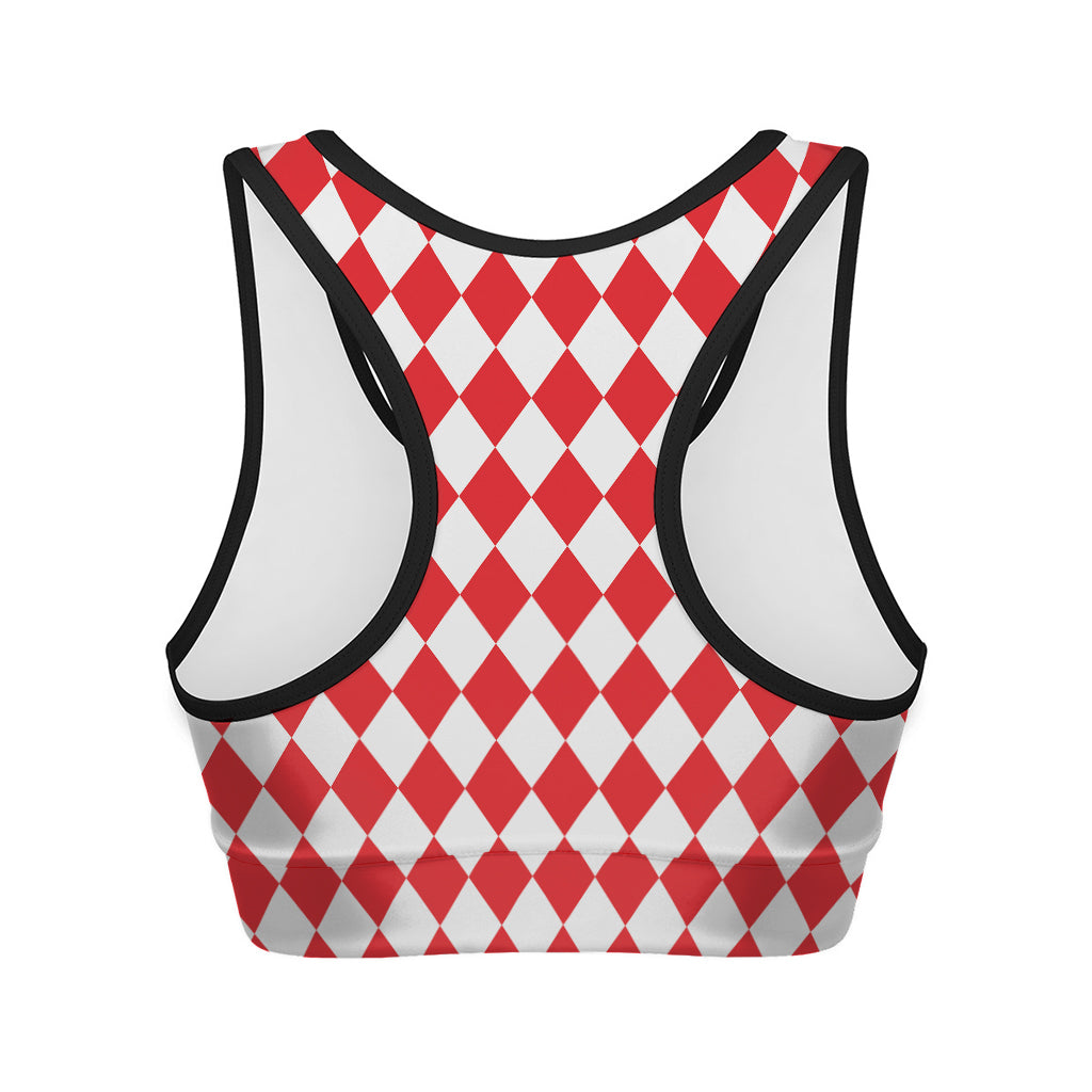Red And White Harlequin Pattern Print Women's Sports Bra