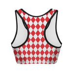 Red And White Harlequin Pattern Print Women's Sports Bra