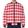Red And White Harlequin Pattern Print Zip Sleeve Bomber Jacket