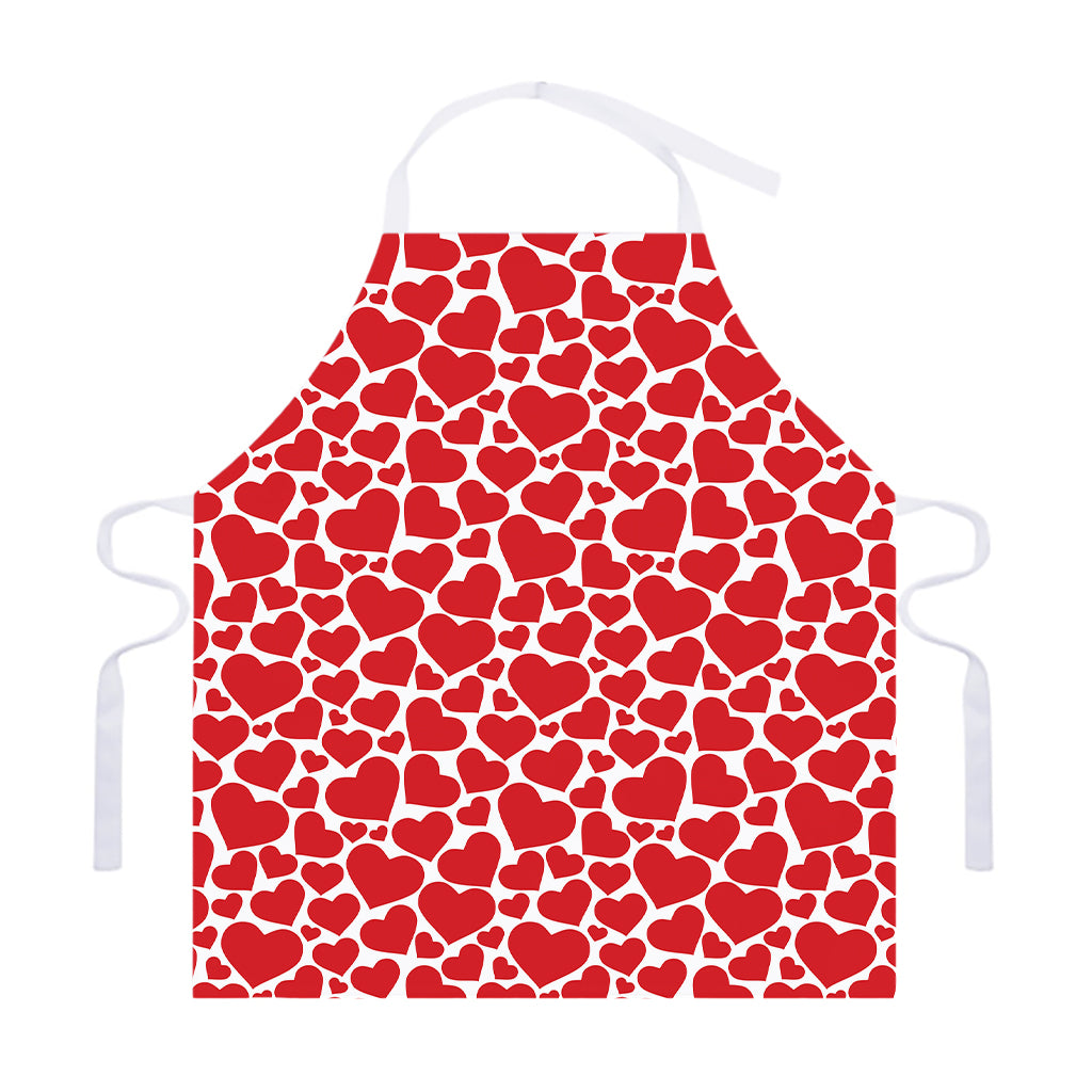 Red And White Heart Pattern Print Adjustable Apron