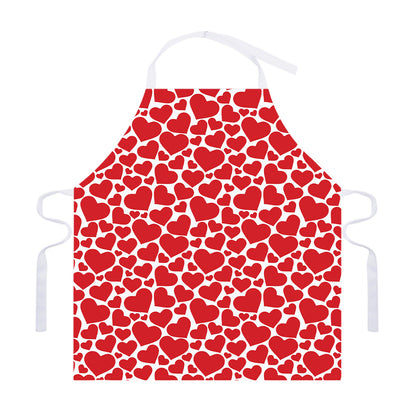 Red And White Heart Pattern Print Adjustable Apron