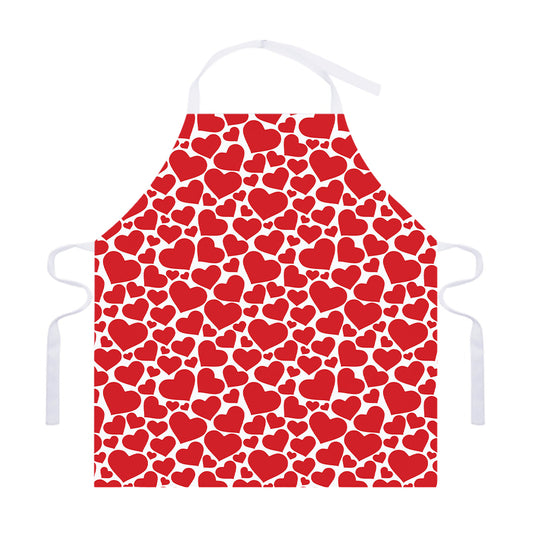 Red And White Heart Pattern Print Adjustable Apron
