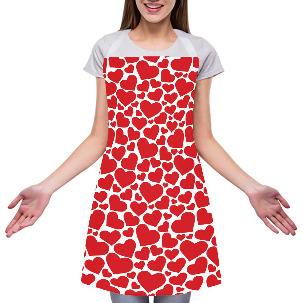 Red And White Heart Pattern Print Adjustable Apron
