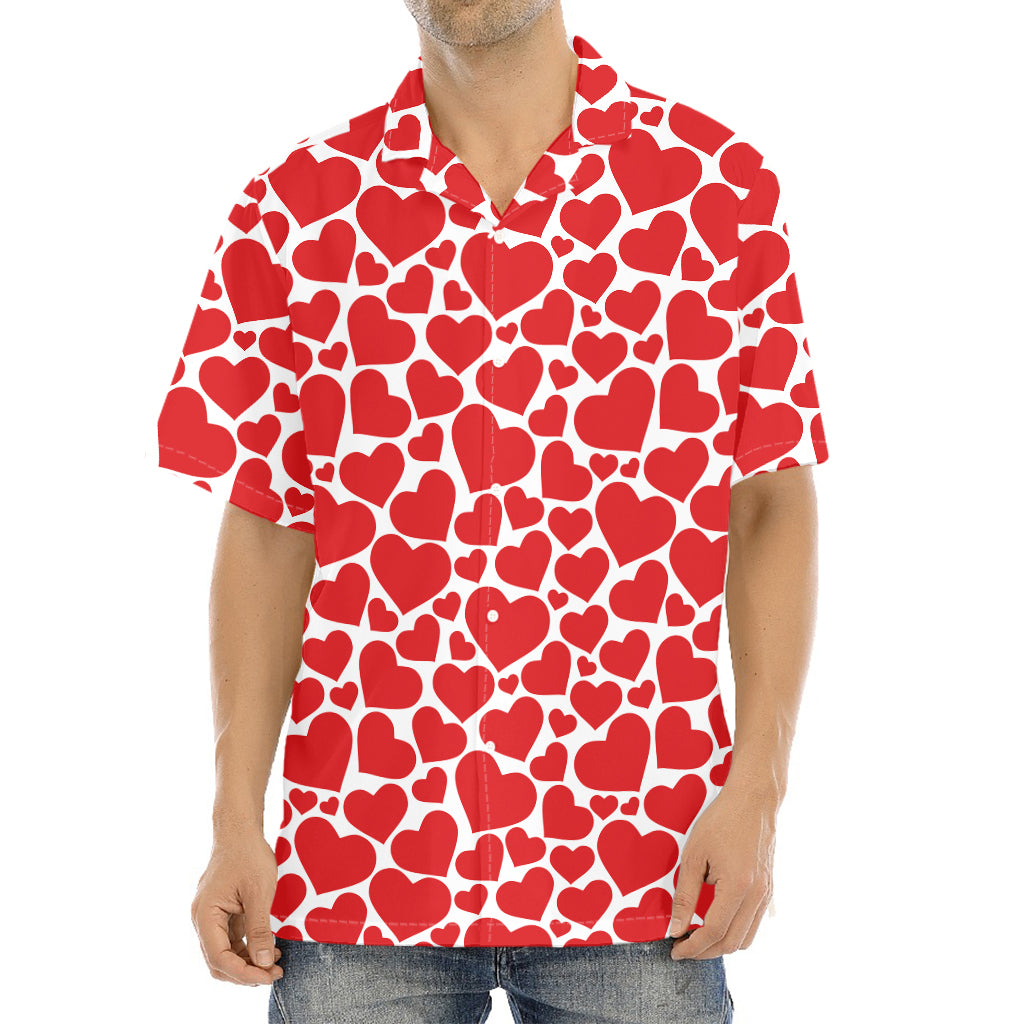 Red And White Heart Pattern Print Aloha Shirt