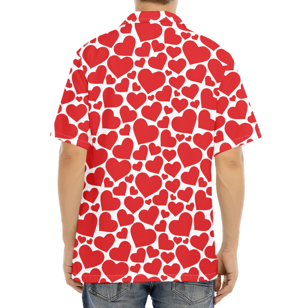 Red And White Heart Pattern Print Aloha Shirt