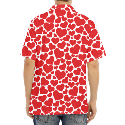Red And White Heart Pattern Print Aloha Shirt