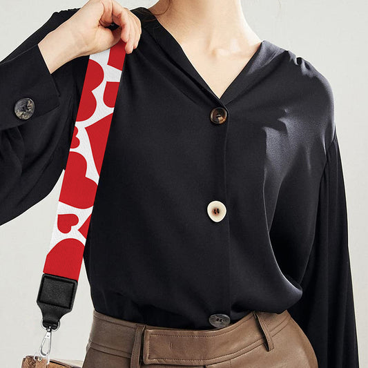 Red And White Heart Pattern Print Bag Strap