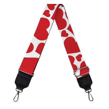 Red And White Heart Pattern Print Bag Strap