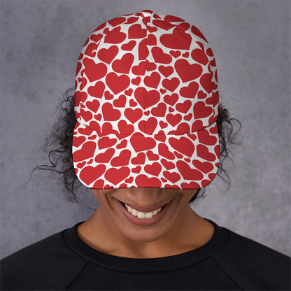 Red And White Heart Pattern Print Baseball Cap